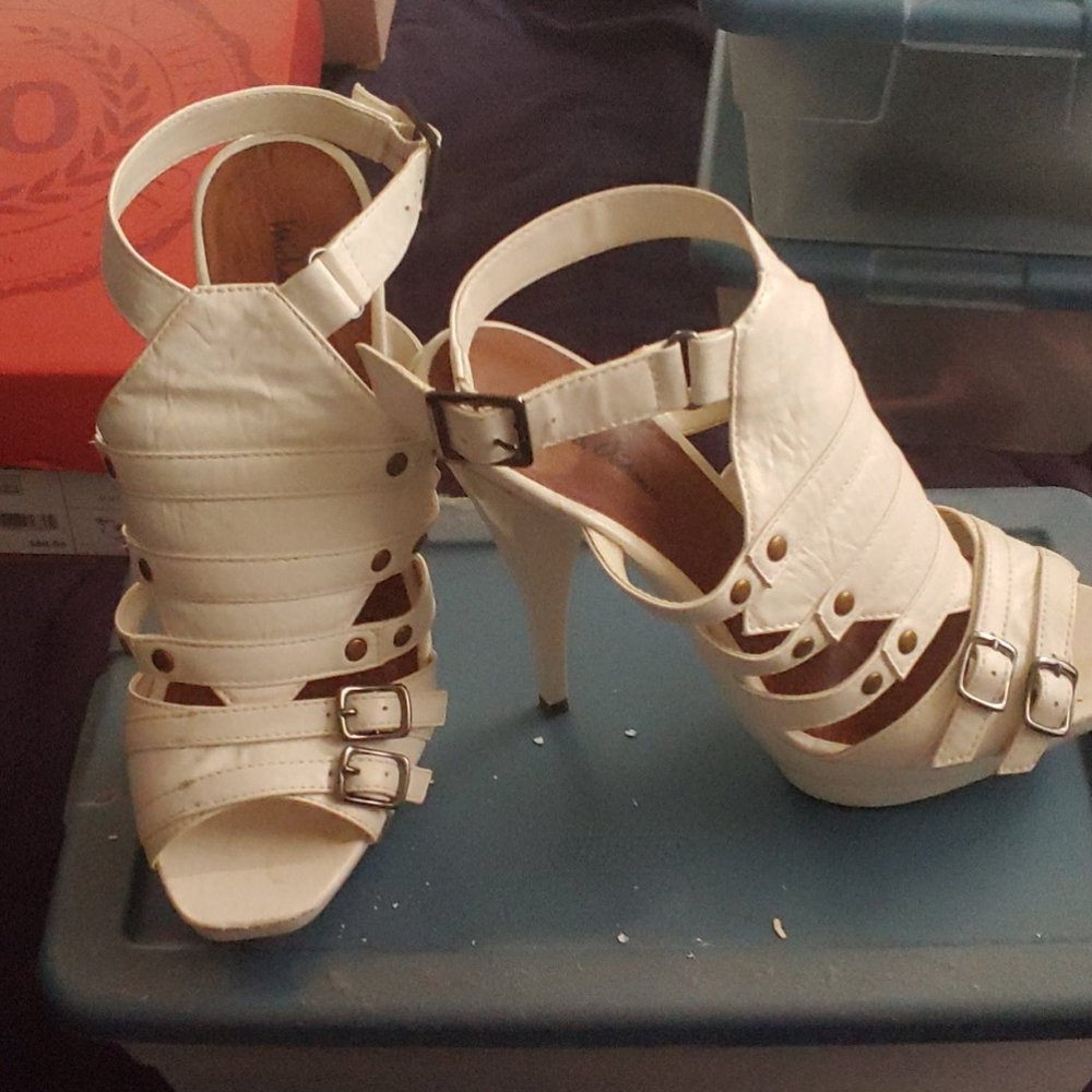 White heeled sandals